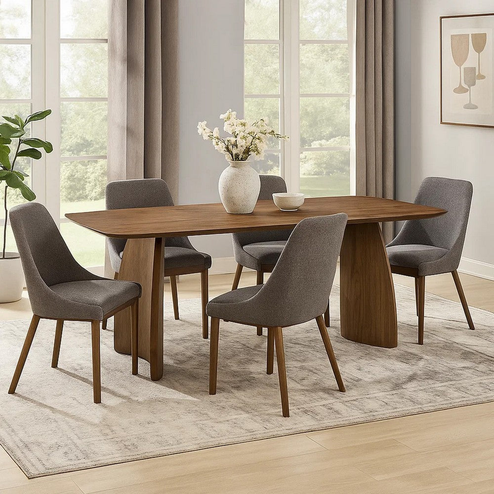 Hamza Rectangular Dining Table | Curved Wood Base | Walnut Brown 71"