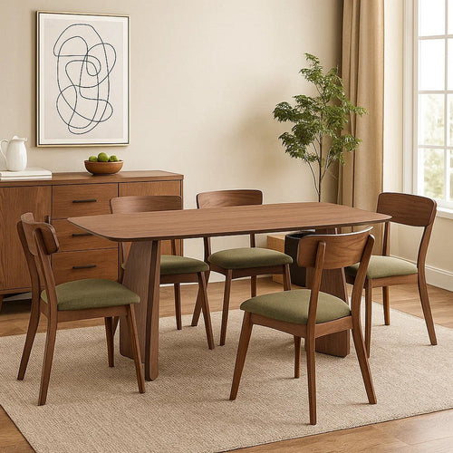 Hamza Rectangular Dining Table | Curved Wood Base | Walnut Brown 71"