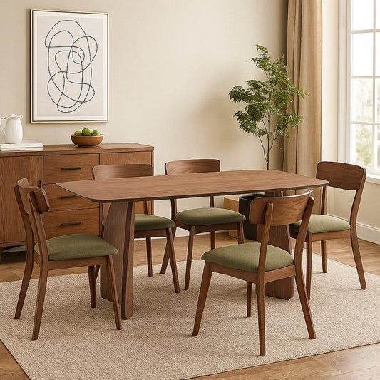 Hamza Rectangular Dining Table | Curved Wood Base | Walnut Brown 71"