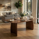 Hamza Rectangular Dining Table | Curved Wood Base | Walnut Brown 71"