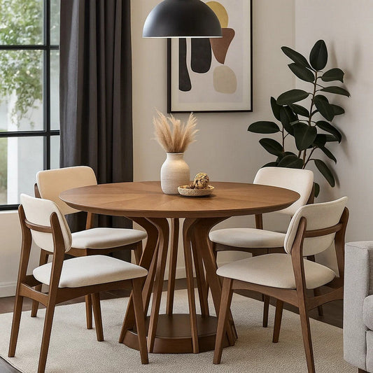 Koen Round Dining Table | Scandinavian Style | Walnut Brown Wood 47"