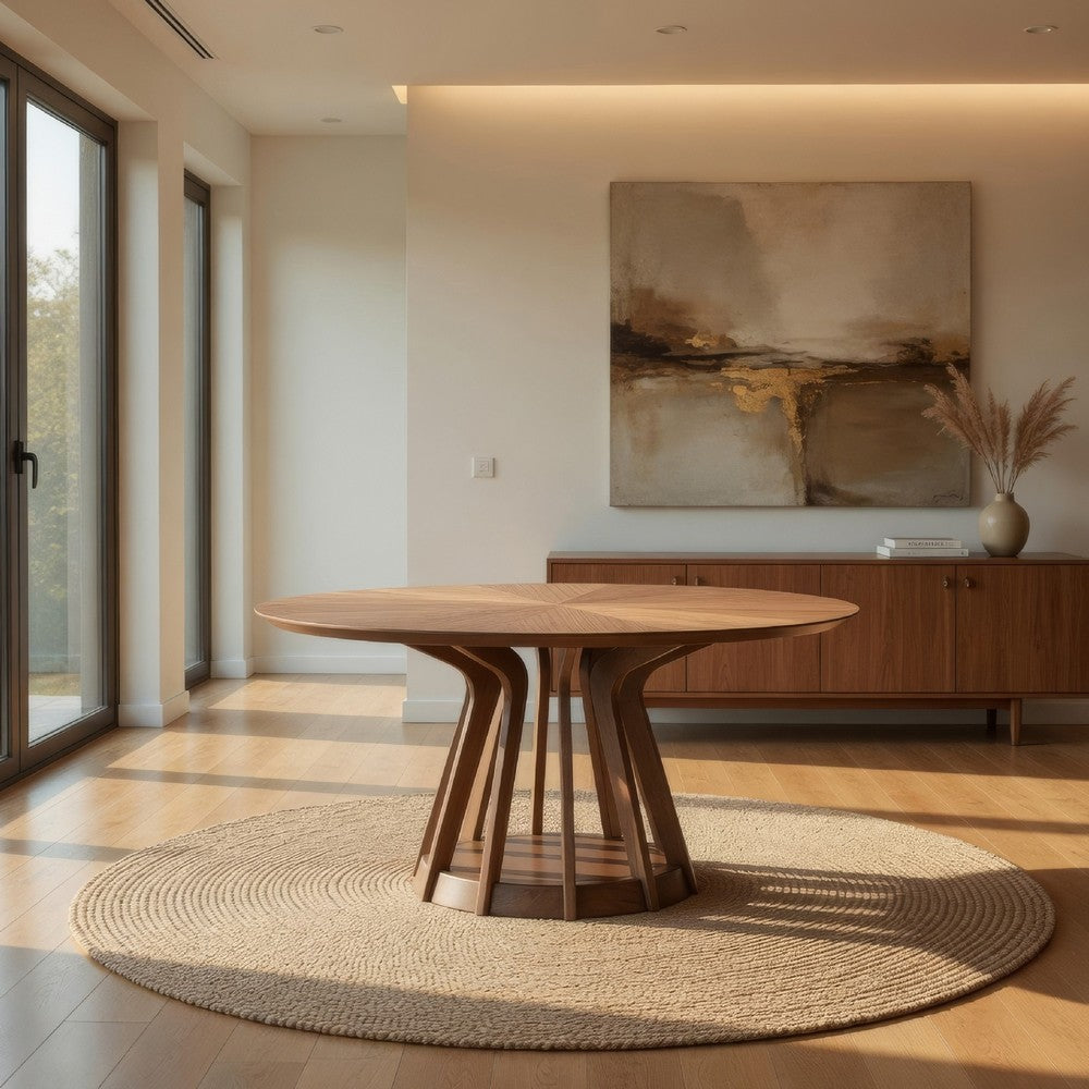 Koen Round Dining Table | Scandinavian Style | Walnut Brown Wood 47"