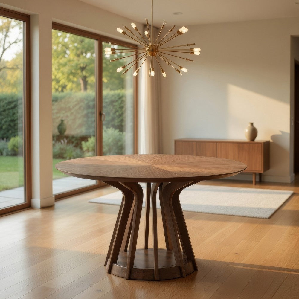 Koen Round Dining Table | Scandinavian Style | Walnut Brown Wood 47"