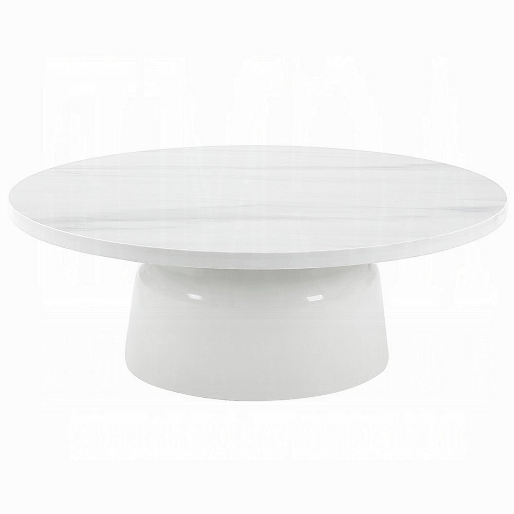 Zayn Round Coffee Table Pedestal Base White Faux Marble 40 Inch BM334013