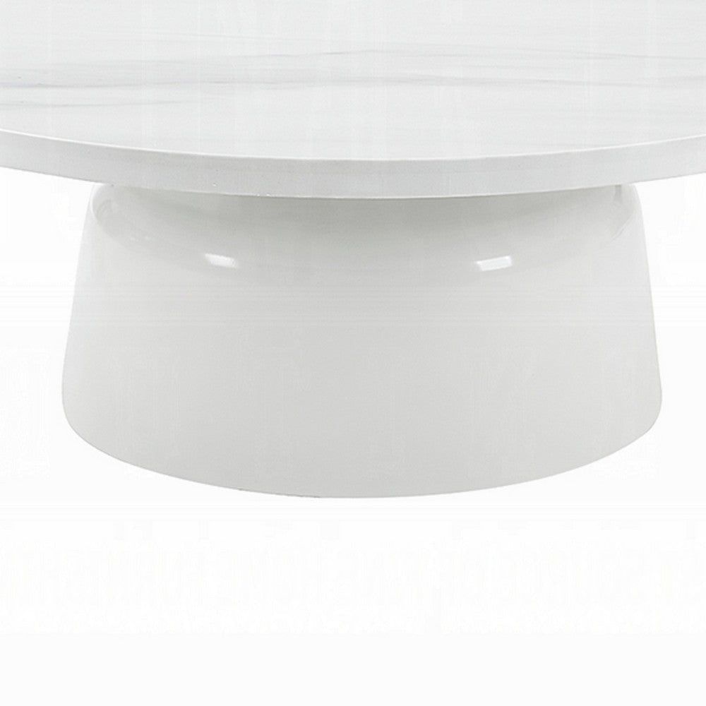 Zayn Round Coffee Table Pedestal Base White Faux Marble 40 Inch BM334013