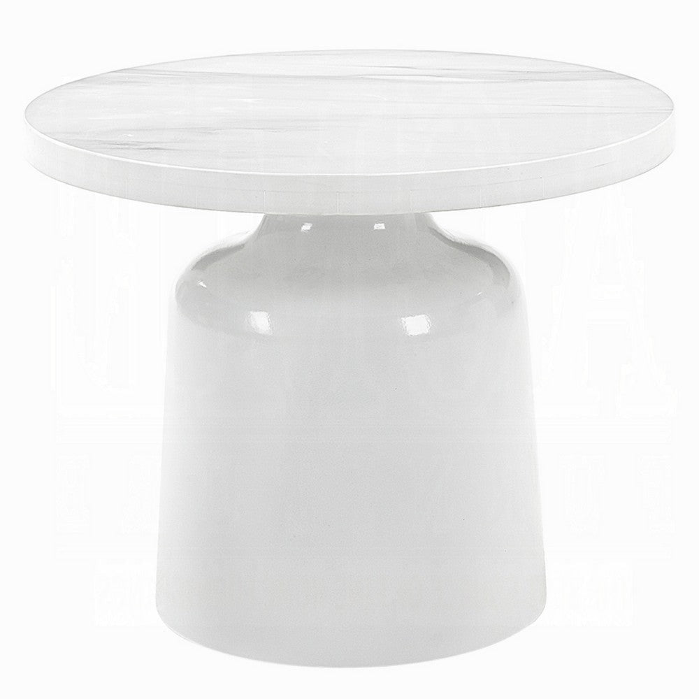 Zayn Round End Table with Pedestal Base | White Faux Marble | 22’’ BM334014