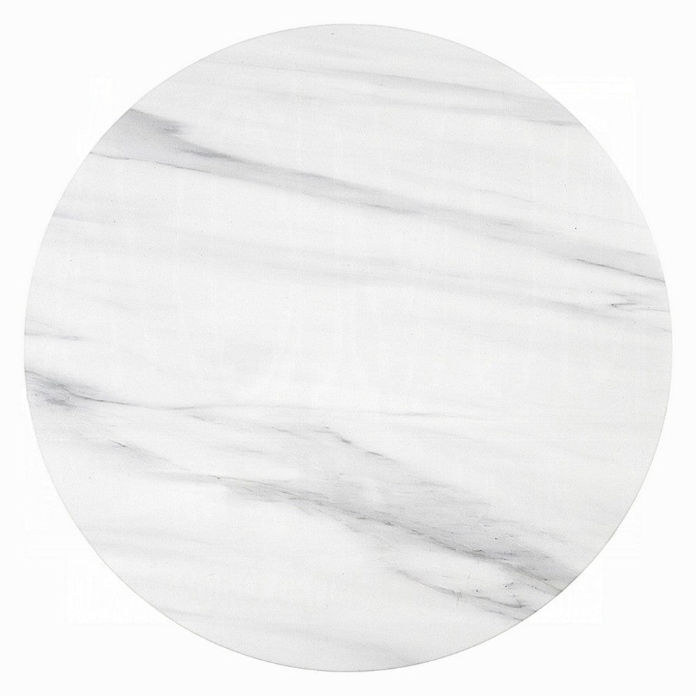 Zayn Round End Table with Pedestal Base | White Faux Marble | 22’’ BM334014