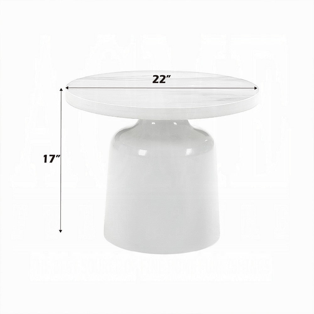 Zayn Round End Table with Pedestal Base | White Faux Marble | 22’’ BM334014