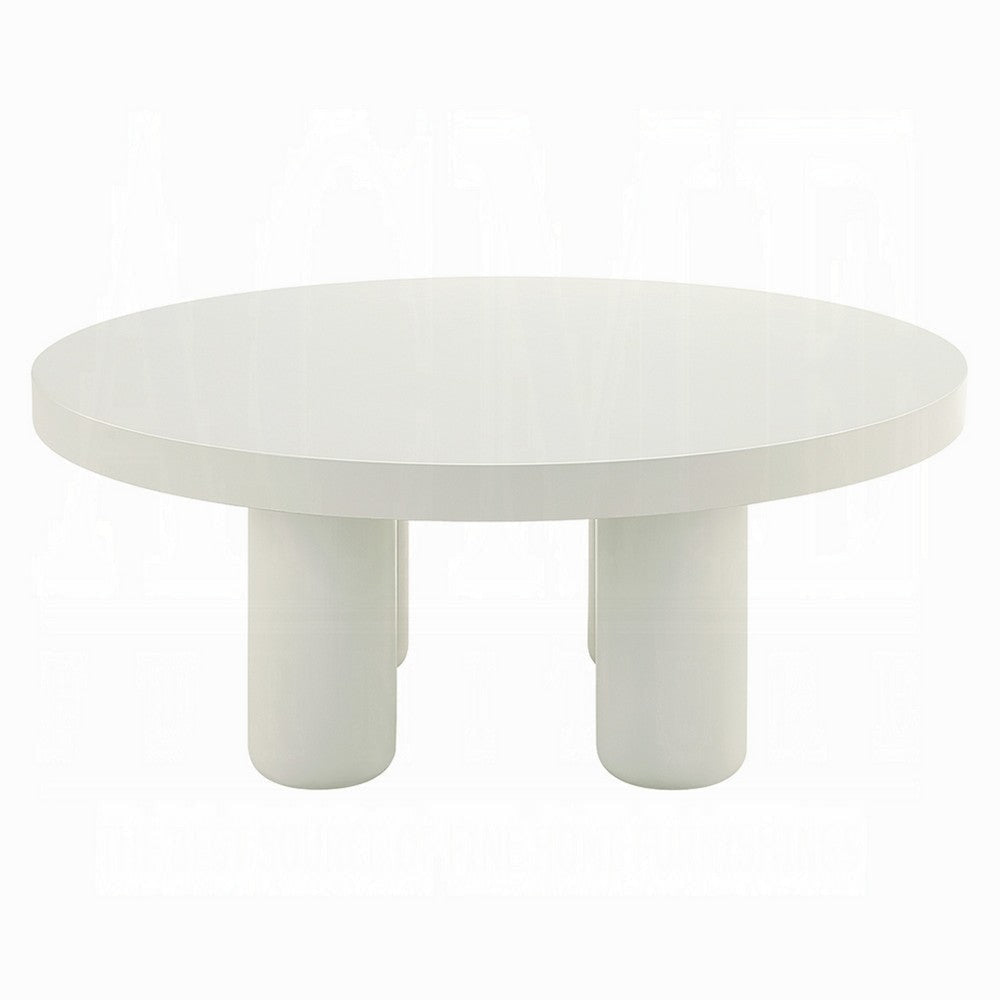 Sana Round Coffee Table with 4 Round Legs Modern White Finish 35 Inch BM334015