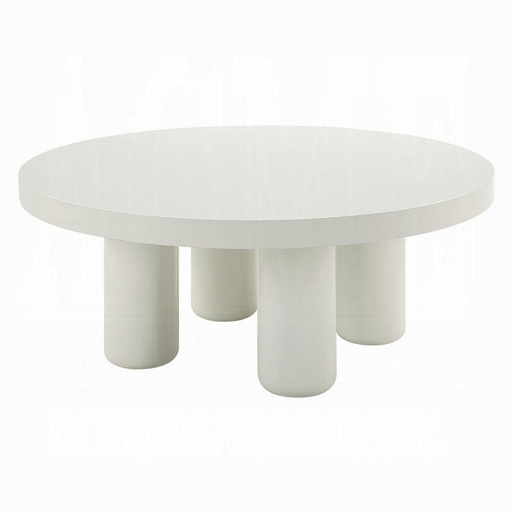 Sana Round Coffee Table with 4 Round Legs, Modern White Finish 35 Inch
