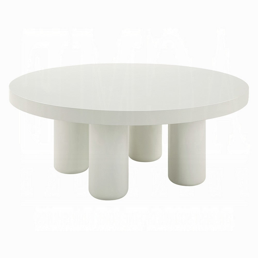 Sana Round Coffee Table with 4 Round Legs Modern White Finish 35 Inch BM334015