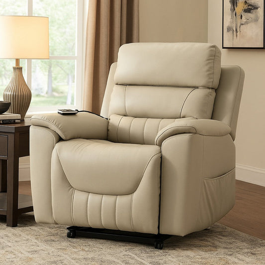Arshie Power Lift Recliner Chair, Heating n Massage, Gray Faux Leather