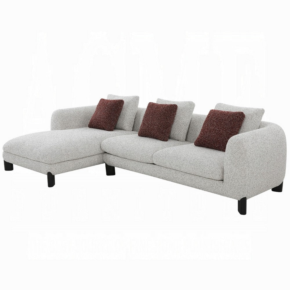 Meru Sectional Sofa | 3 Pillows | Maroon Beige Tweed Boucle | 120"