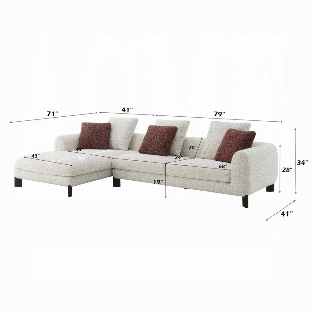 Meru Sectional Sofa | 3 Pillows | Maroon Beige Tweed Boucle | 120’’ BM334018