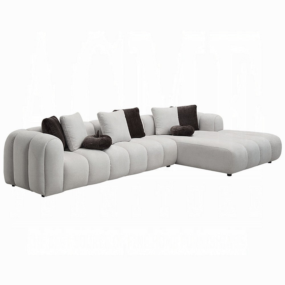 Nela Sectional Sofa | 8 Throw Pillows | Ivory White Linen | 145"