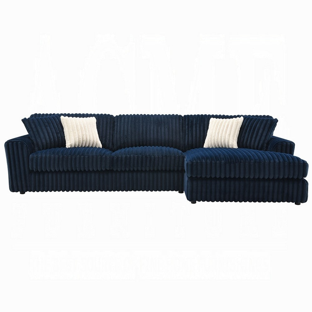 Ronky Sectional Chaise Sofa | 4 Pillows | Navy Blue Corduroy | 123’’ BM334022