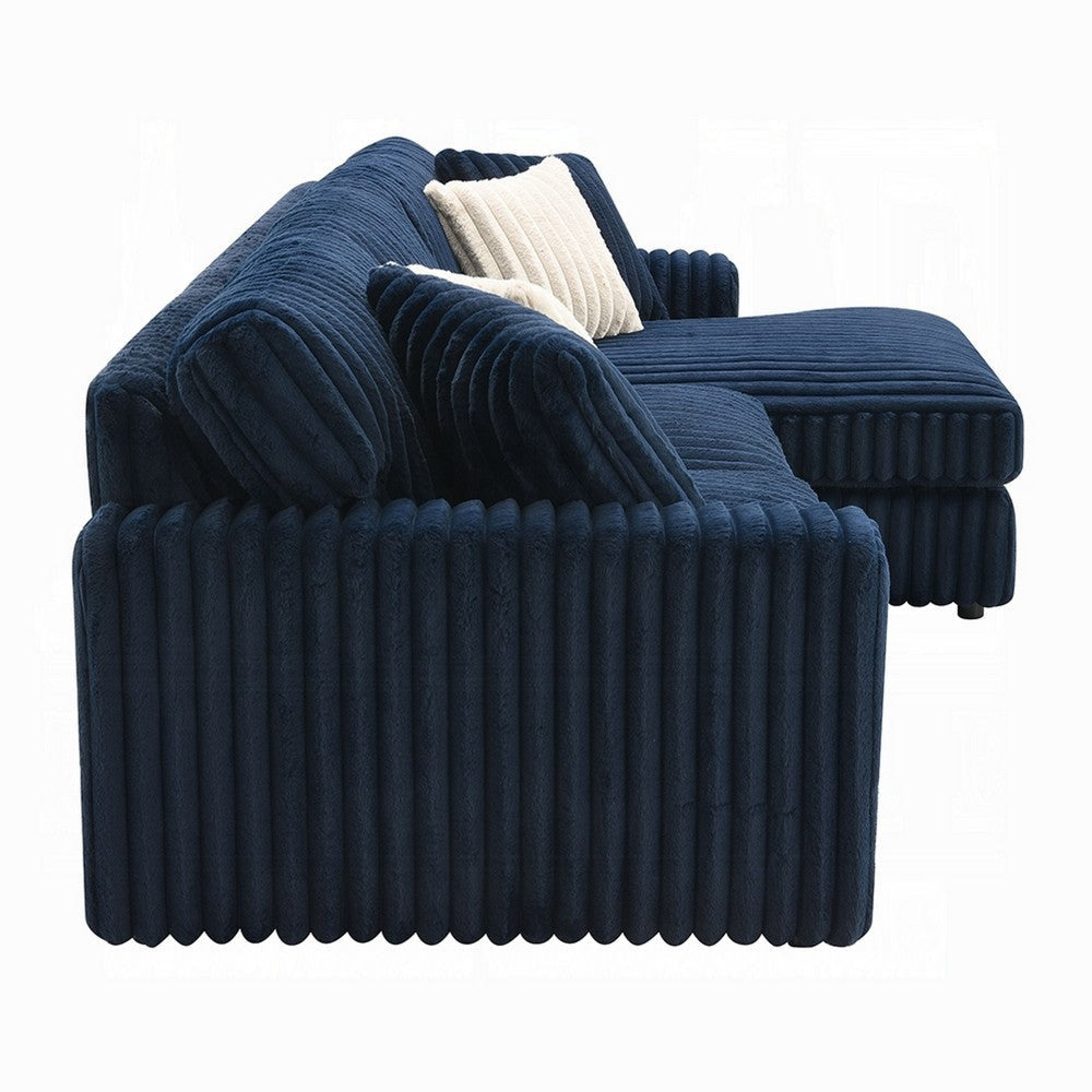 Ronky Sectional Chaise Sofa | 4 Pillows | Navy Blue Corduroy | 123’’ BM334022