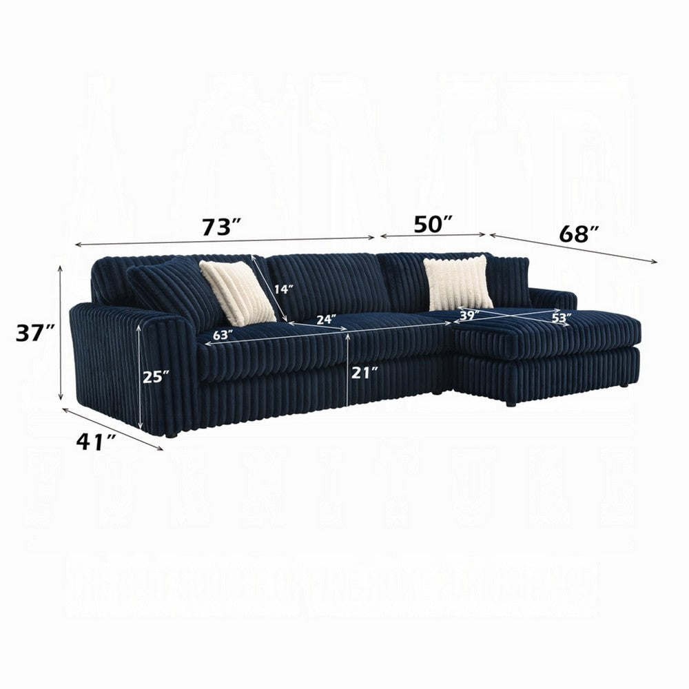 Ronky Sectional Chaise Sofa | 4 Pillows | Navy Blue Corduroy | 123’’ BM334022