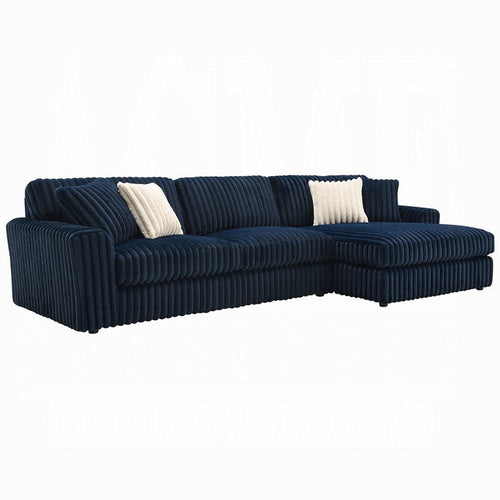 Ronky Sectional Chaise Sofa | 4 Pillows | Navy Blue Corduroy | 123"