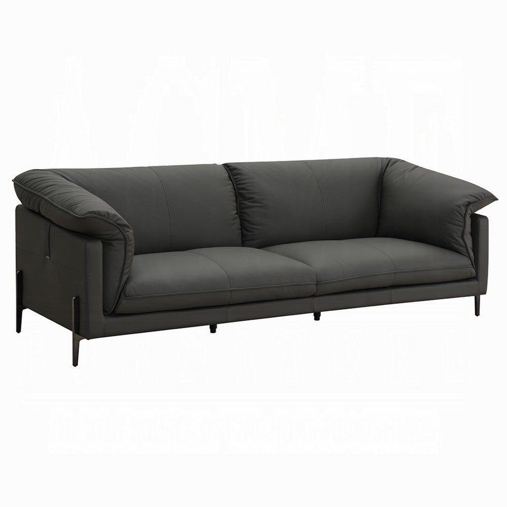 Semi Sofa with Black Metal Legs and Black Top Grain Leather 97 Inch