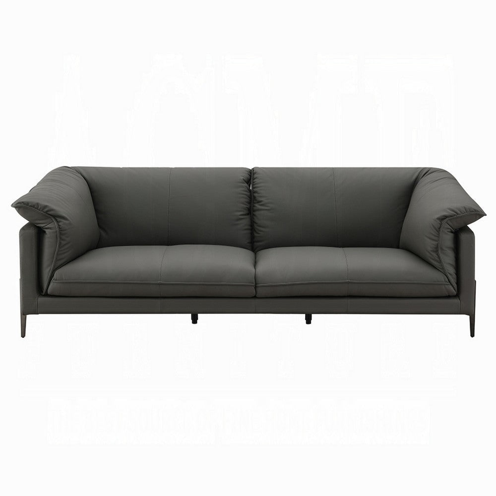 Semi Sofa with Black Metal Legs and Black Top Grain Leather 97 Inch BM334023