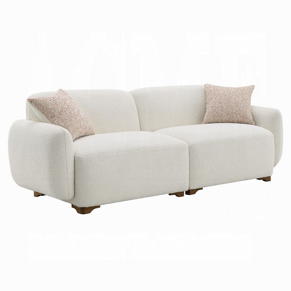 Remus Sofa, 2 Accent Pillows, Curved Design Beige Boucle, 88 Inch