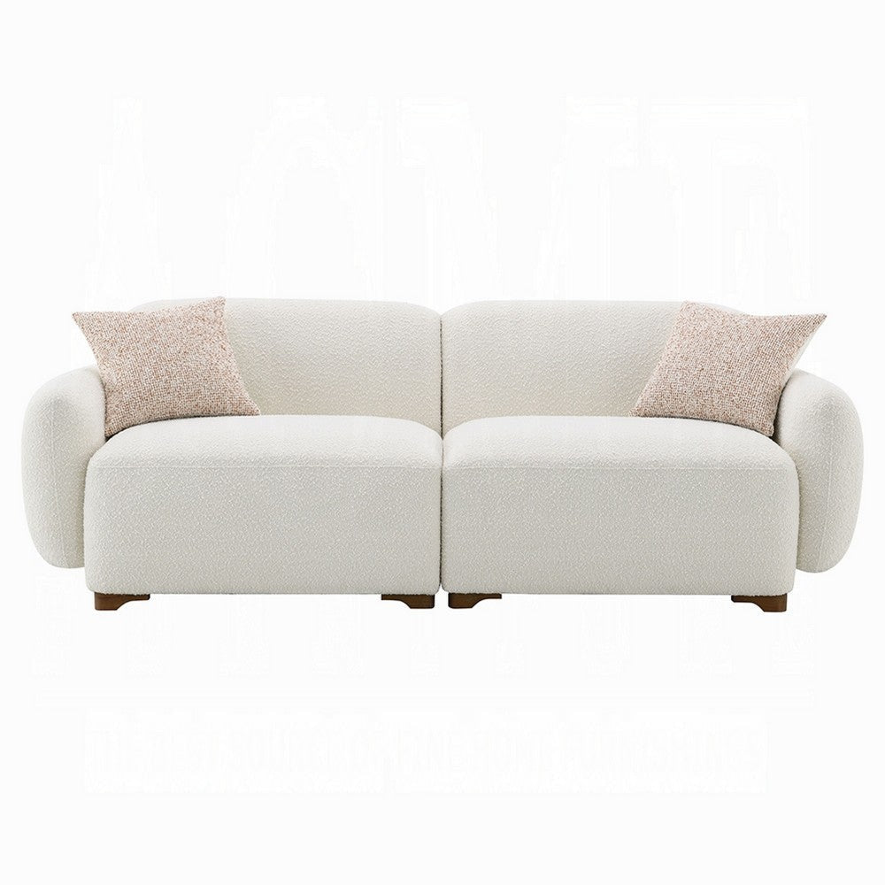 Remus Sofa 2 Accent Pillows Curved Design Beige Boucle 88 Inch BM334024