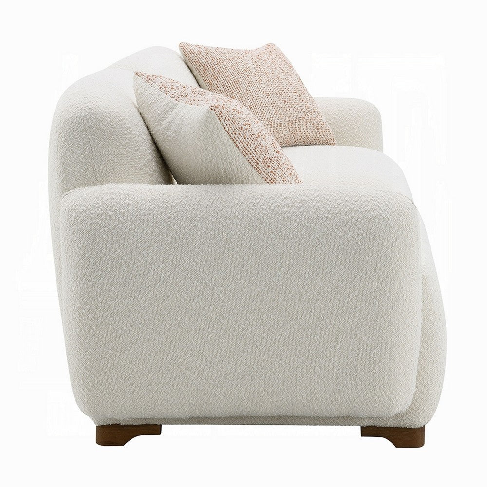 Remus Sofa 2 Accent Pillows Curved Design Beige Boucle 88 Inch BM334024