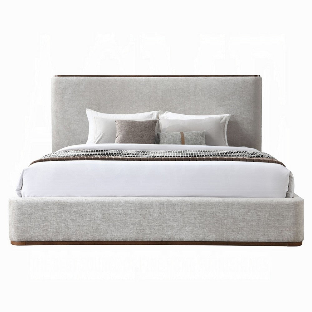 Orion Queen Bed with Low Profile Footboard | Gray Fabric Upholstered
