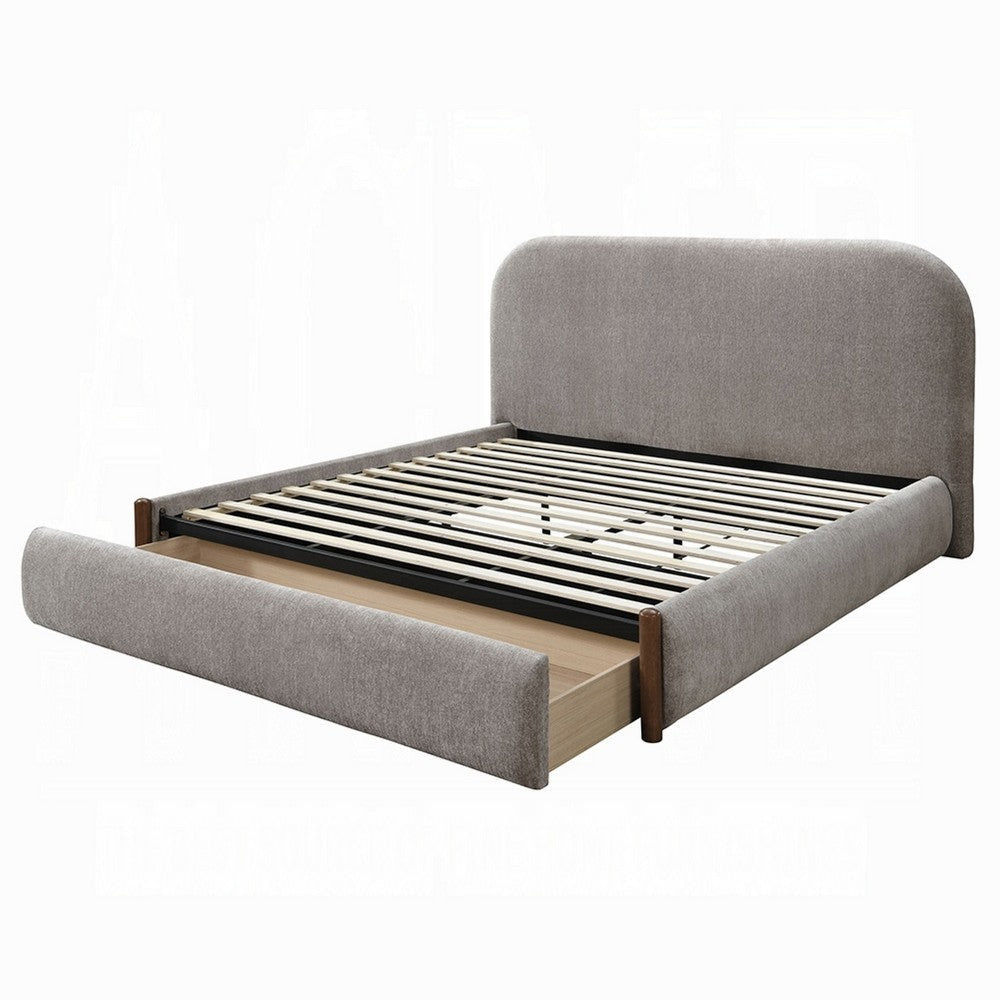 Orion Queen Size Bed with Built-In Storage Drawer | Medium Gray Fabric