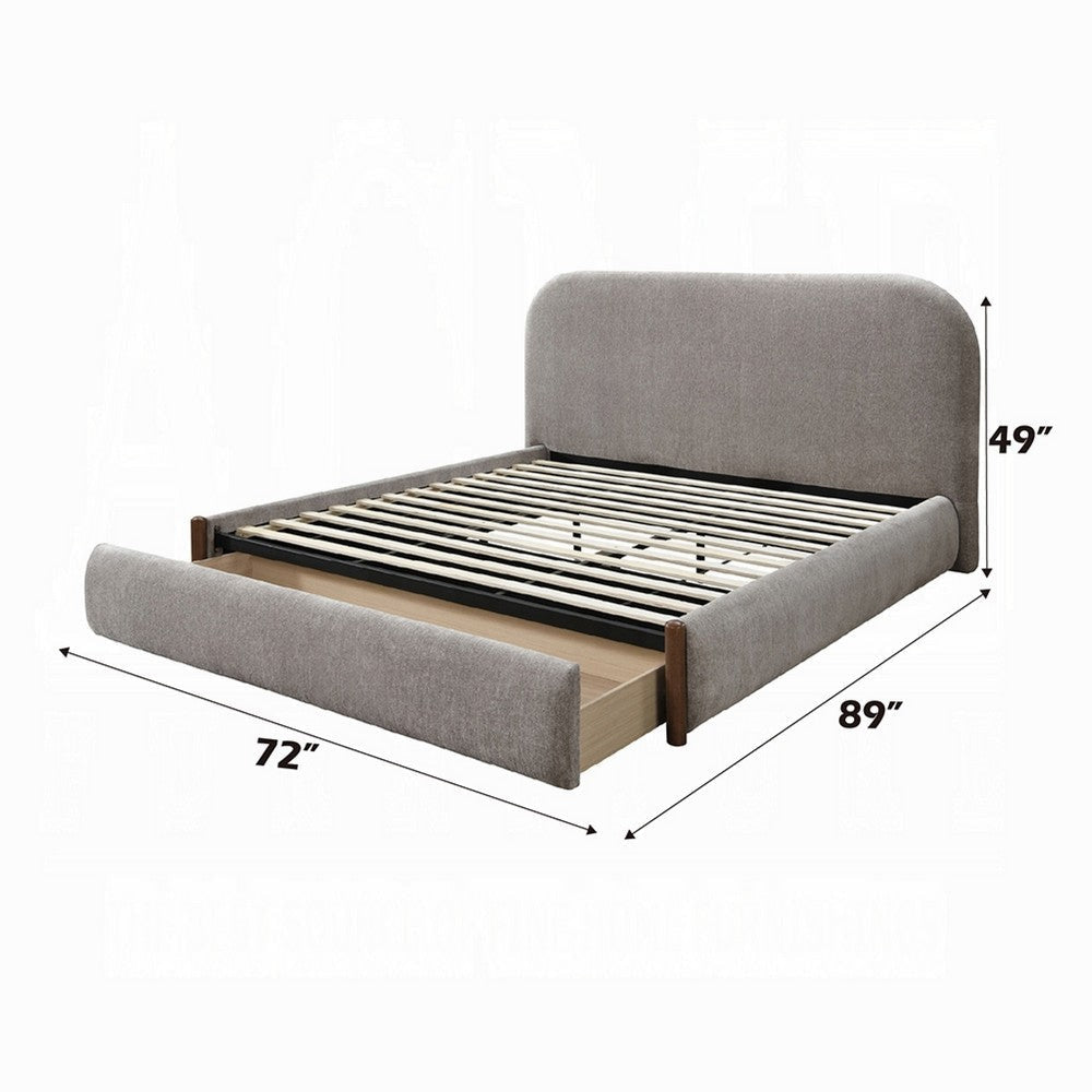 Orion Queen Size Bed with Built-In Storage Drawer | Medium Gray Fabric
