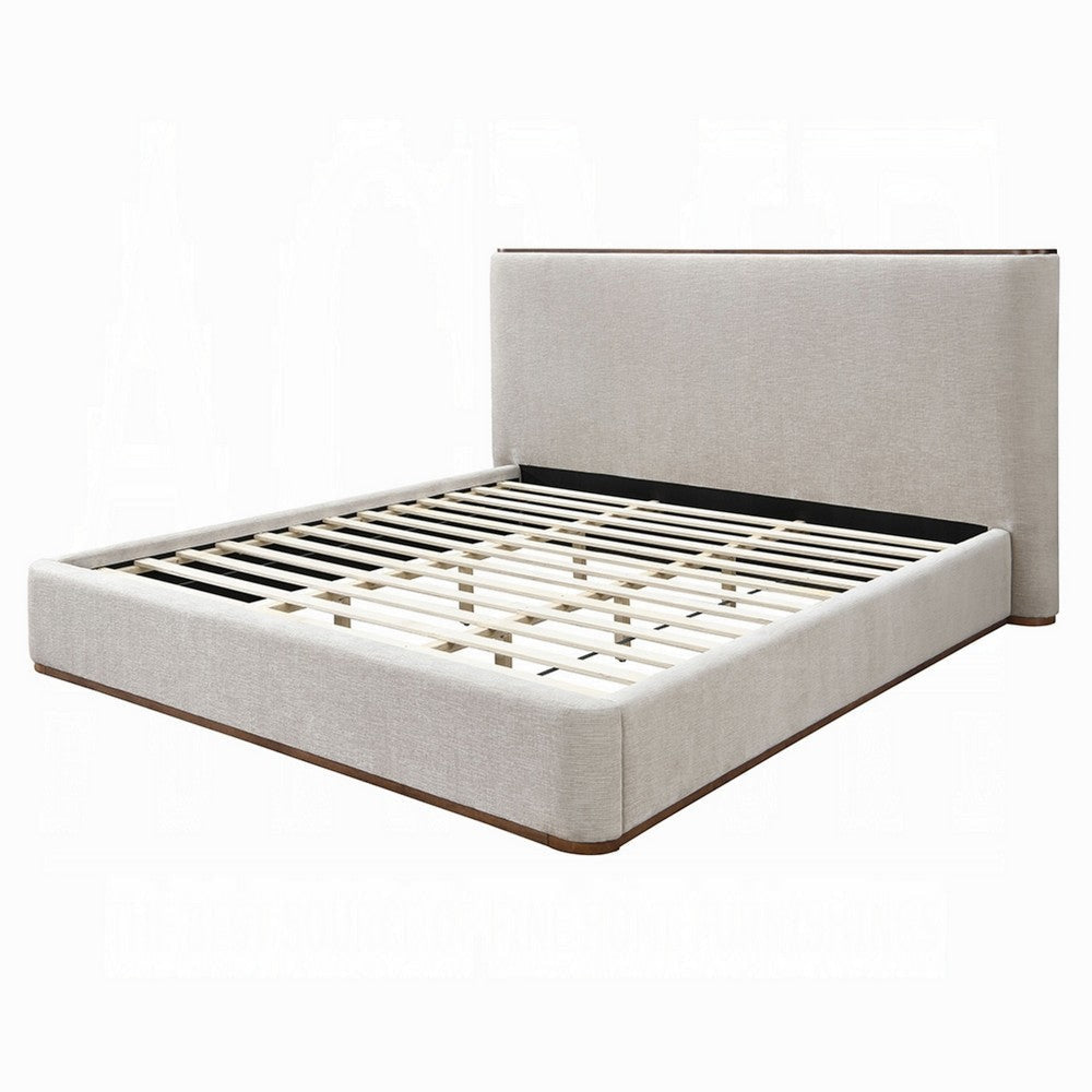 Orion Queen Size Bed with Built-In Storage Drawer | Medium Gray Fabric