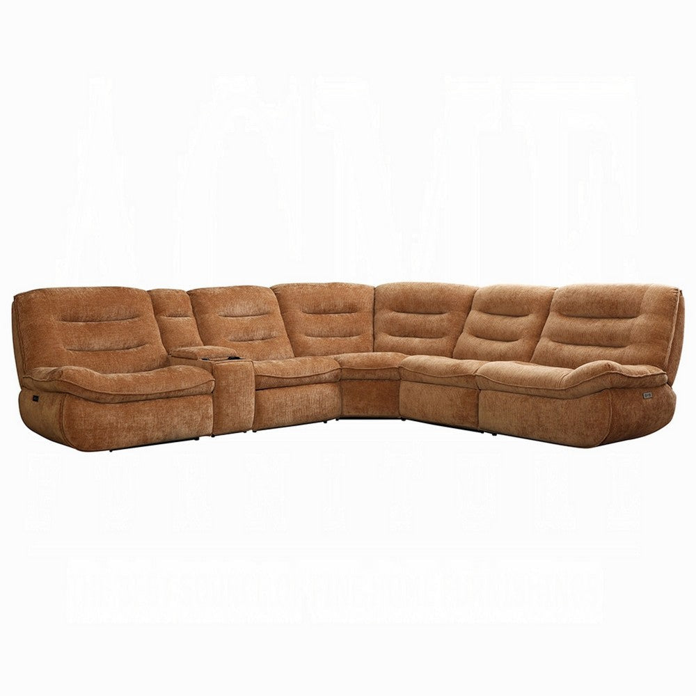 Emett Power Recliner Sectional Sofa | Cupholder | Orange Chenille 139"