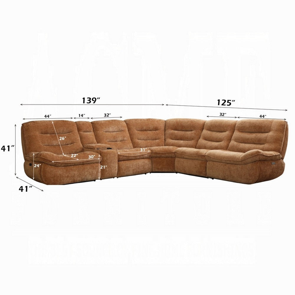 Emett Power Recliner Sectional Sofa | Cupholder | Orange Chenille 139’’ BM334029