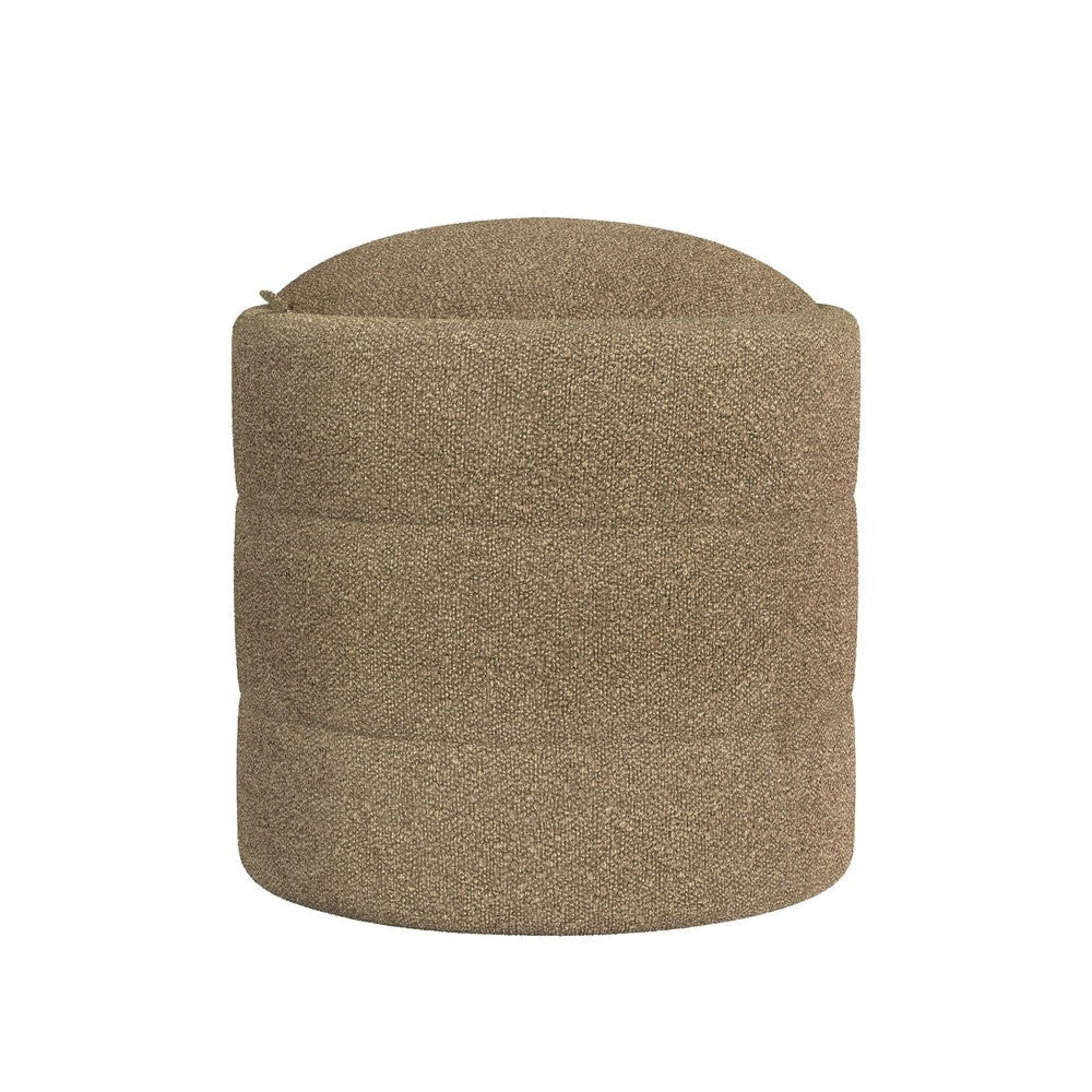 Modern Storage Ottoman | Light Brown Boucle Seat Cushion | 18’’ Round BM334033
