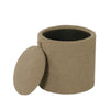Modern Storage Ottoman | Light Brown Boucle Seat Cushion | 18" Round