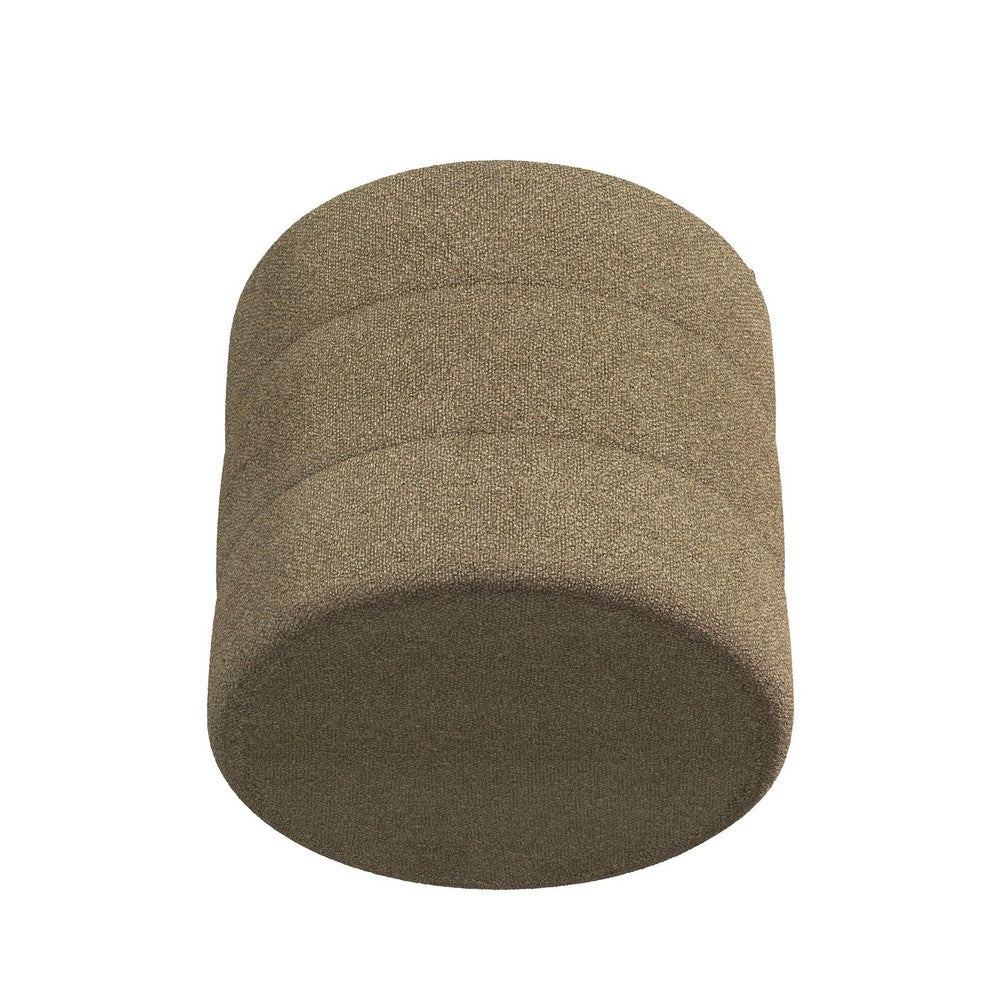 Modern Storage Ottoman | Light Brown Boucle Seat Cushion | 18" Round