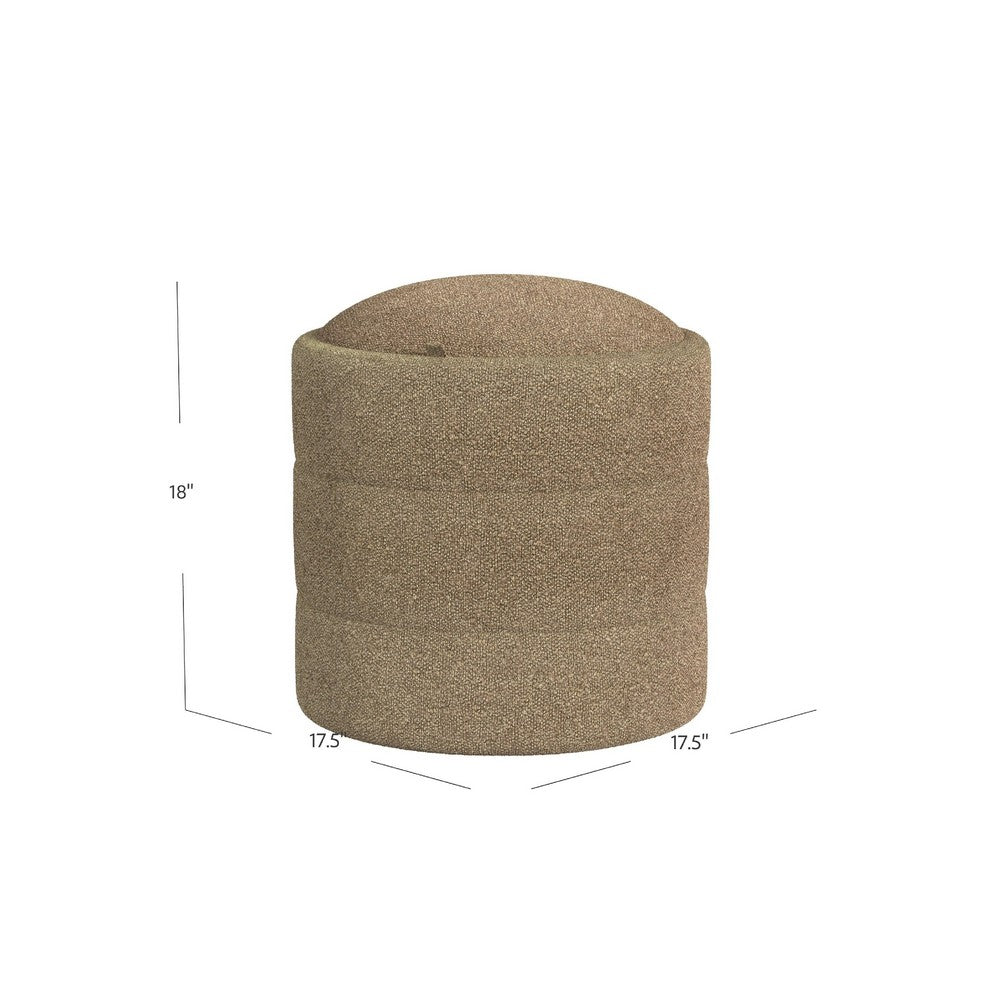 Modern Storage Ottoman | Light Brown Boucle Seat Cushion | 18" Round