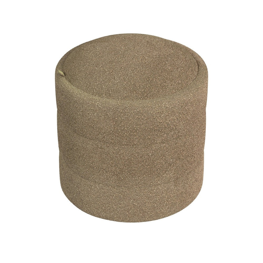 Modern Storage Ottoman | Light Brown Boucle Seat Cushion | 18" Round