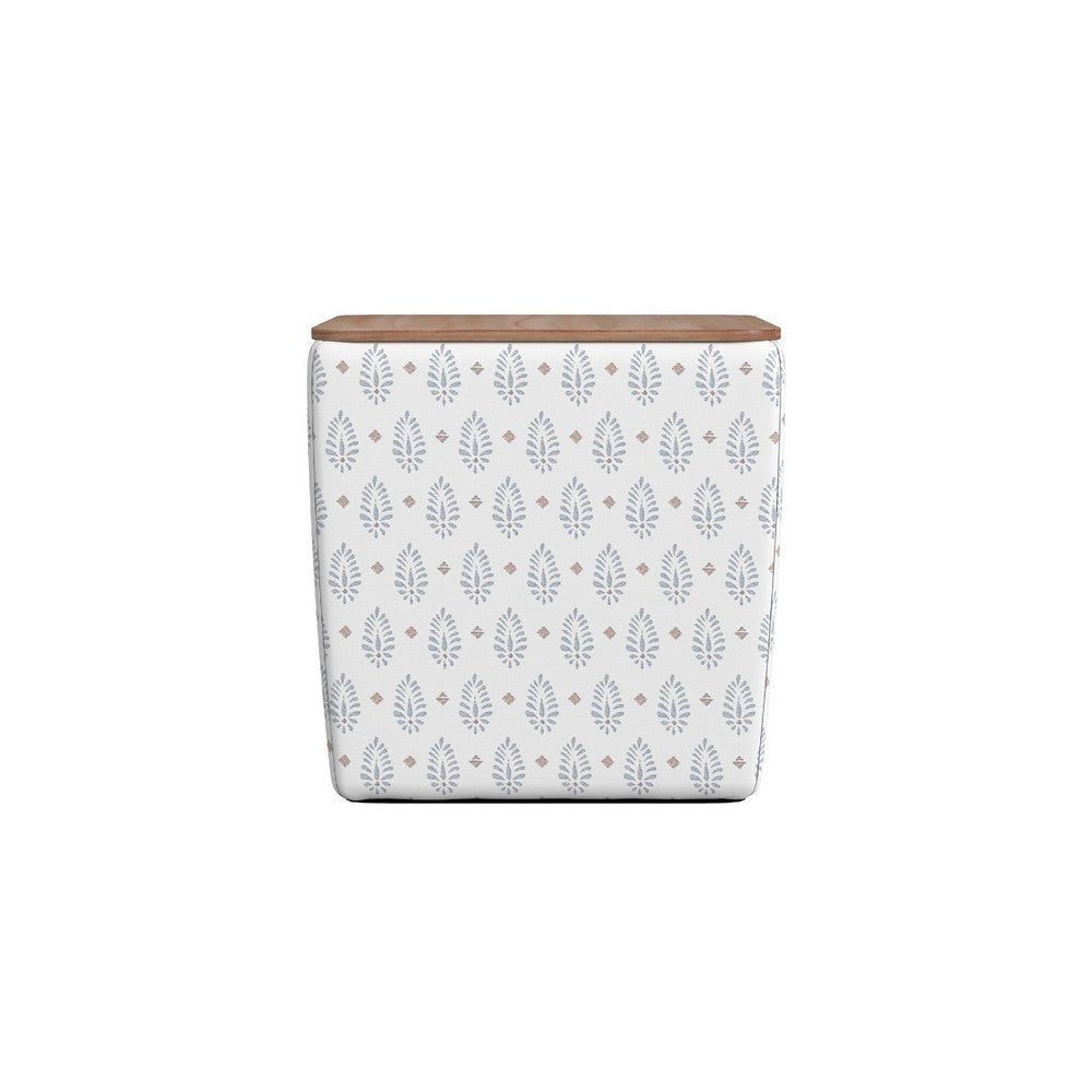Mody Accent Ottoman | 19’’ Brown Wood Lift Top | White Pattern Fabric BM334034