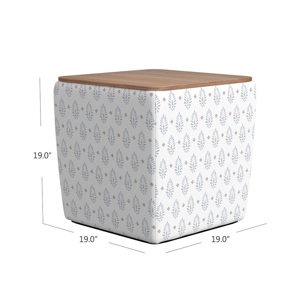 Mody Accent Ottoman | 19’’ Brown Wood Lift Top | White Pattern Fabric BM334034