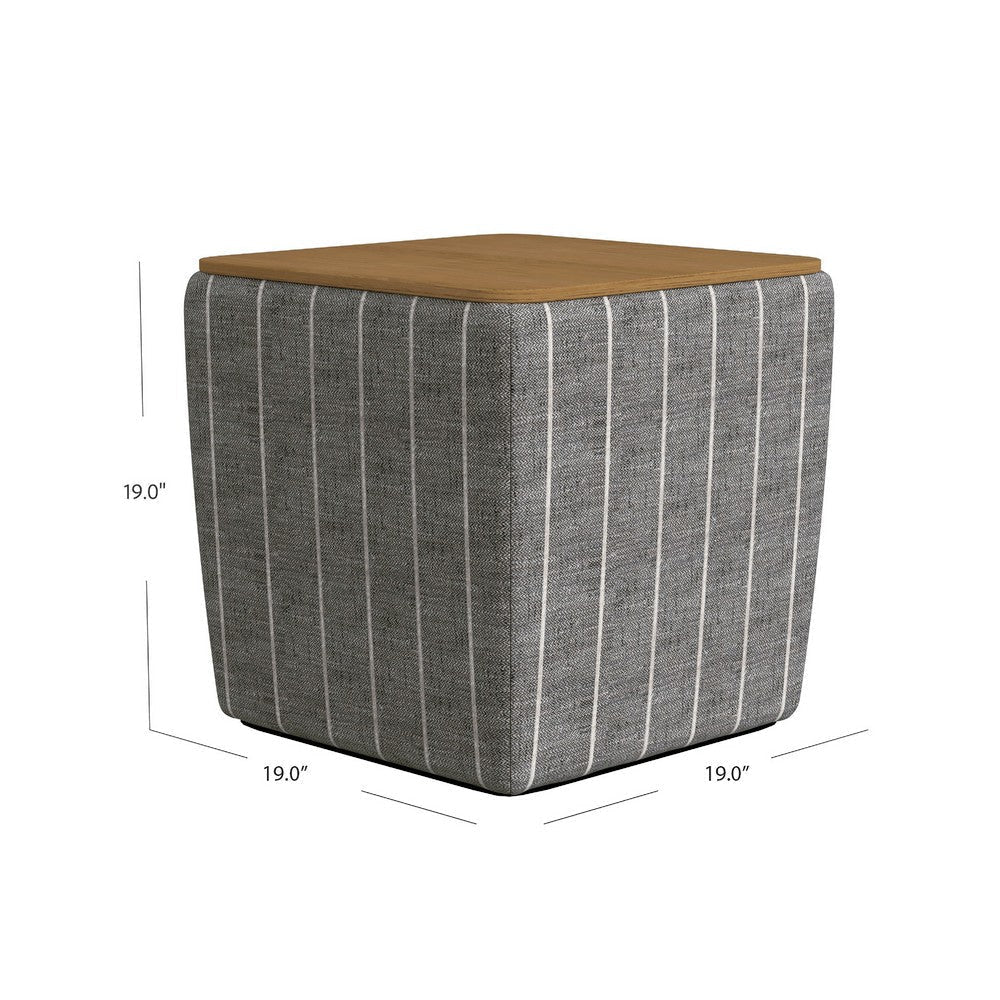 Mody Storage Ottoman | Gray Stripe Fabric | 19’’ Brown Wood Lift Top BM334036