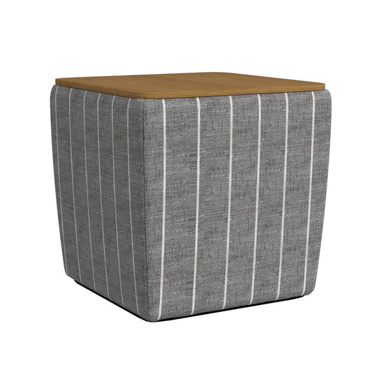 Mody Storage Ottoman | Gray Stripe Fabric | 19" Brown Wood Lift Top