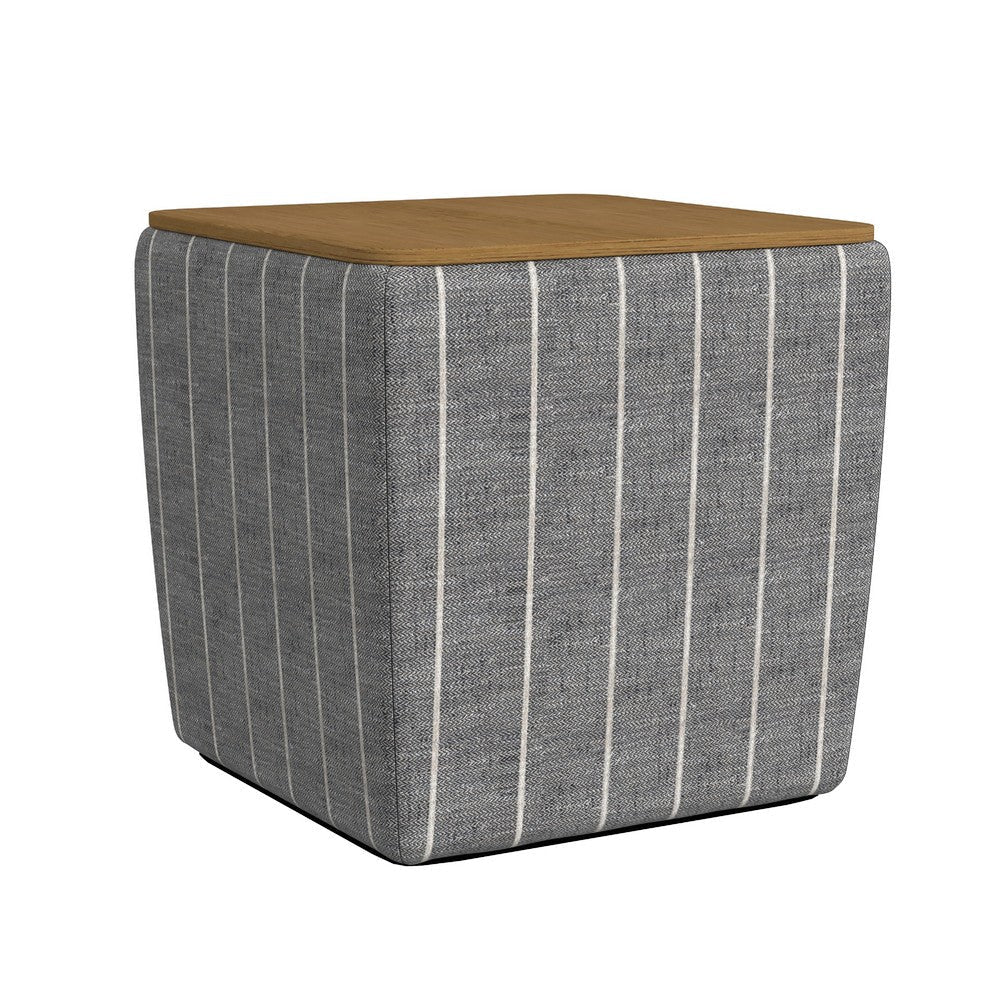 Mody Storage Ottoman | Gray Stripe Fabric | 19" Brown Wood Lift Top