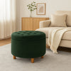 Jo Storage Ottoman | 28" Round Tufted Lift Top | Olive Green Velvet