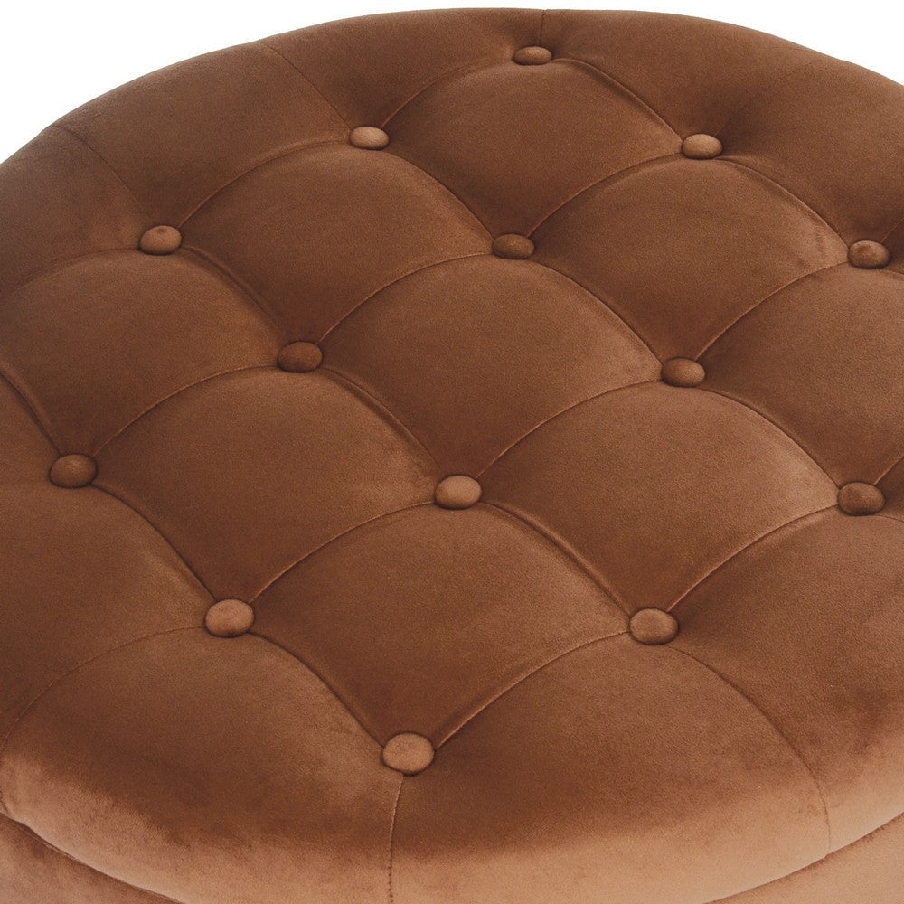 Jo Storage Ottoman | 28’’ Round Tufted Lift Top | Spice Brown Velvet BM334039