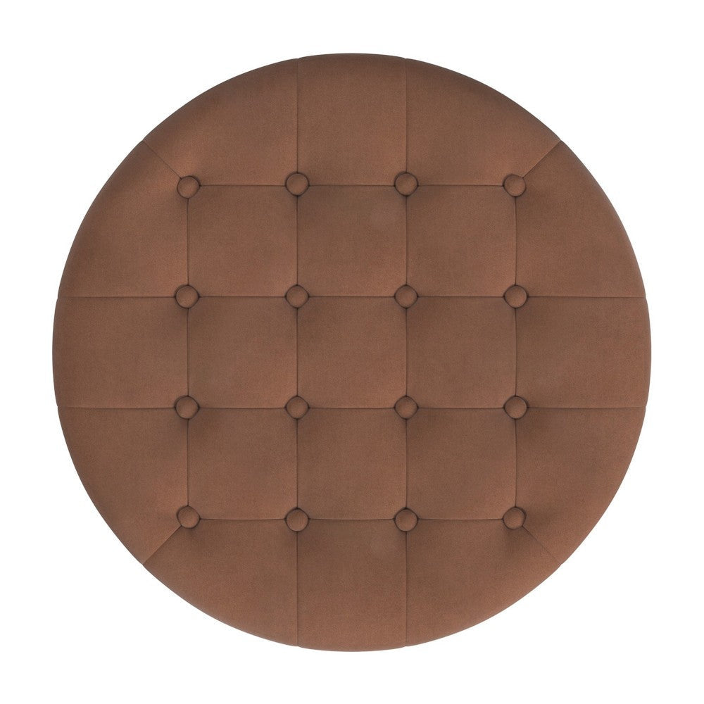 Jo Storage Ottoman | 28’’ Round Tufted Lift Top | Spice Brown Velvet BM334039
