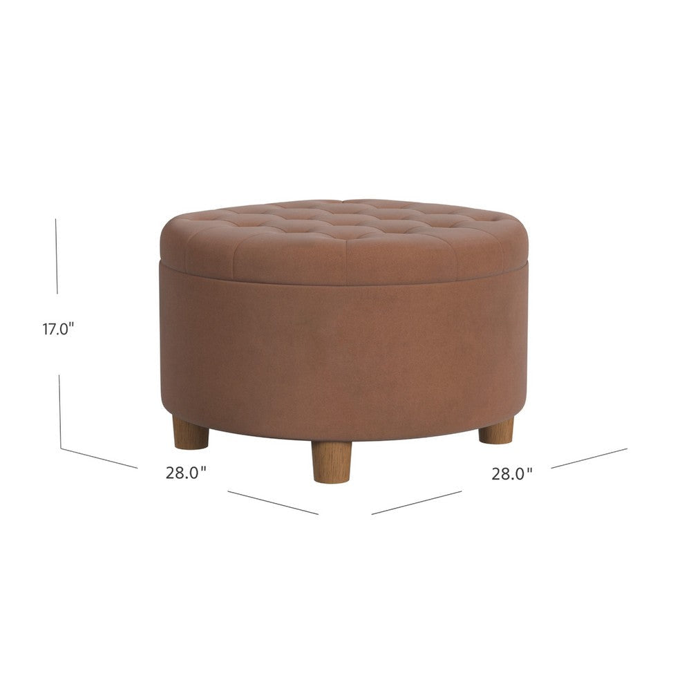 Jo Storage Ottoman | 28’’ Round Tufted Lift Top | Spice Brown Velvet BM334039