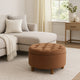 Jo Storage Ottoman | 28" Round Tufted Lift Top | Spice Brown Velvet