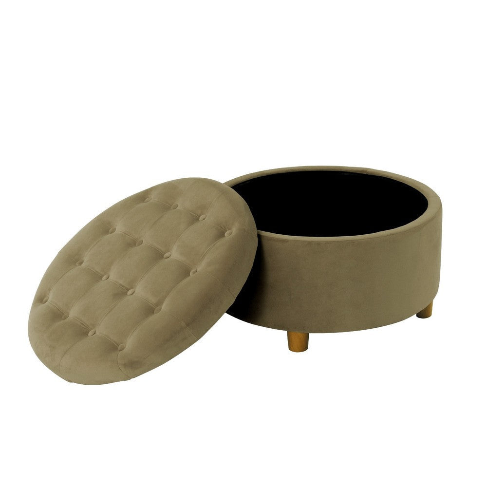 Jo Storage Ottoman | 28’’ Round Tufted Lift Top | Sage Green Velvet BM334040